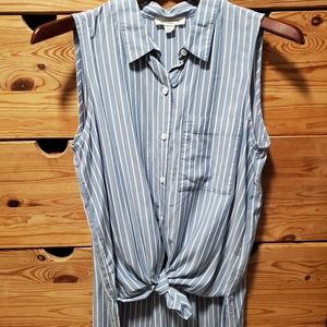 Striped Button Down Sleeveless Top